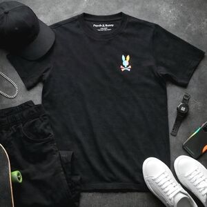 Psycho Bunny Boys 14/16 Martinez Back Graphic Tee Black Pima Cotton